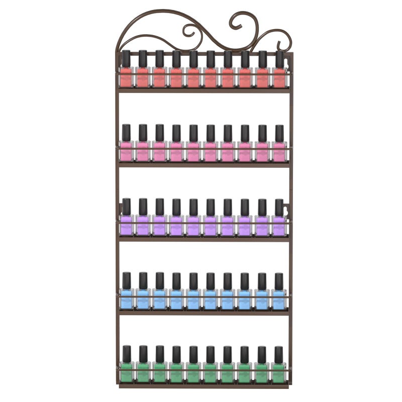 ERYTLLY Wall Mounted Nail Polish Rack, Rectangle Nail Storage Organizer, Salon Shelf Organizer (Brown) - Image 1
